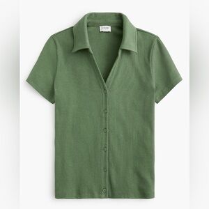 Ribbed button up polo top